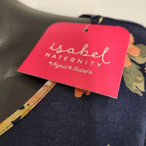 ISABEL by INGRID & ISABEL Navy Peach Floral Bodycon Maternity Dress Small S NEW - Picture 5 of 10
